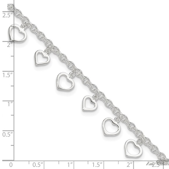 925 Sterling Silver 8 in + 1" Ext Polished Heart Charm Summer Jewelry Anklet - Picture 4 of 7